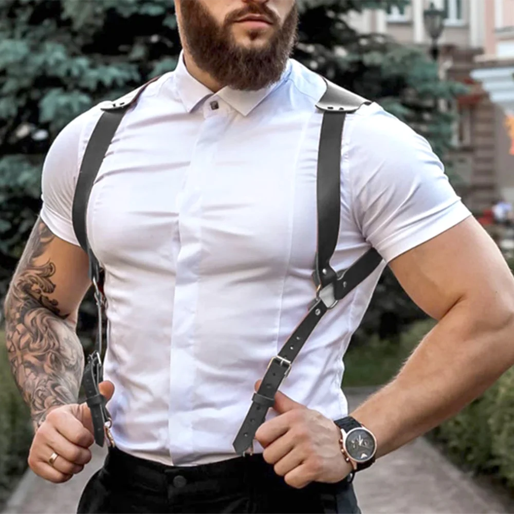Men Fashion Studded Decor Gothic Punk Leather harness Vest With Studs Suspenders Belt Shoulder Strap Clothing Accessories