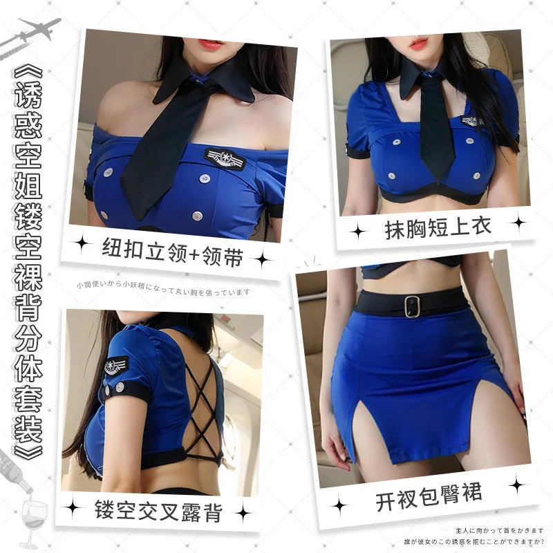 Sexy Stewardess Uniform Policewoman Office Girl Role Play Costume Stewardess Cute Wrap Skirt Sexy Lingerie Uniform Temptation