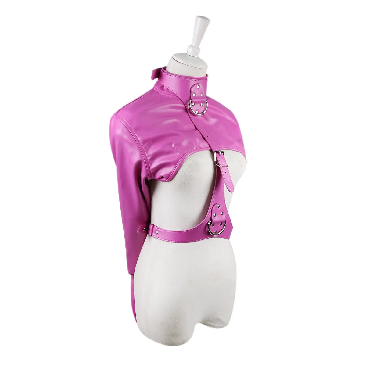 Women Black Red Sexy Open Breast Cupless Leather Bondage Strait Jacket Top Women's Restraint Straight Jacket Halloween Costume