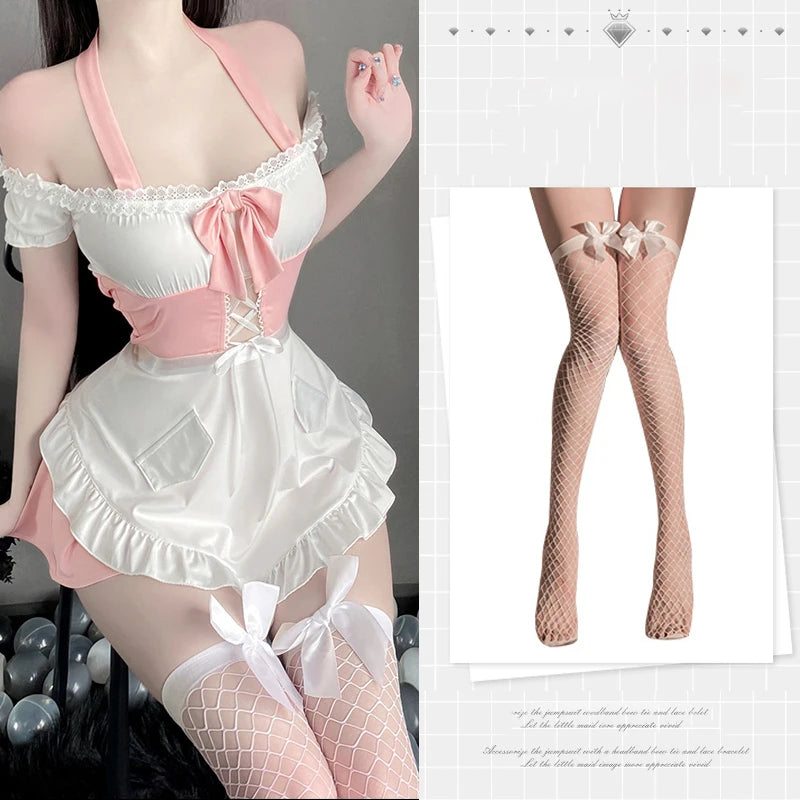 Women's Sexy Backless Lingerie Dress Maid Cosplay Uniform Underwear Costume Hot Babydoll Erotic Role Play Miniskirt Outfit Set