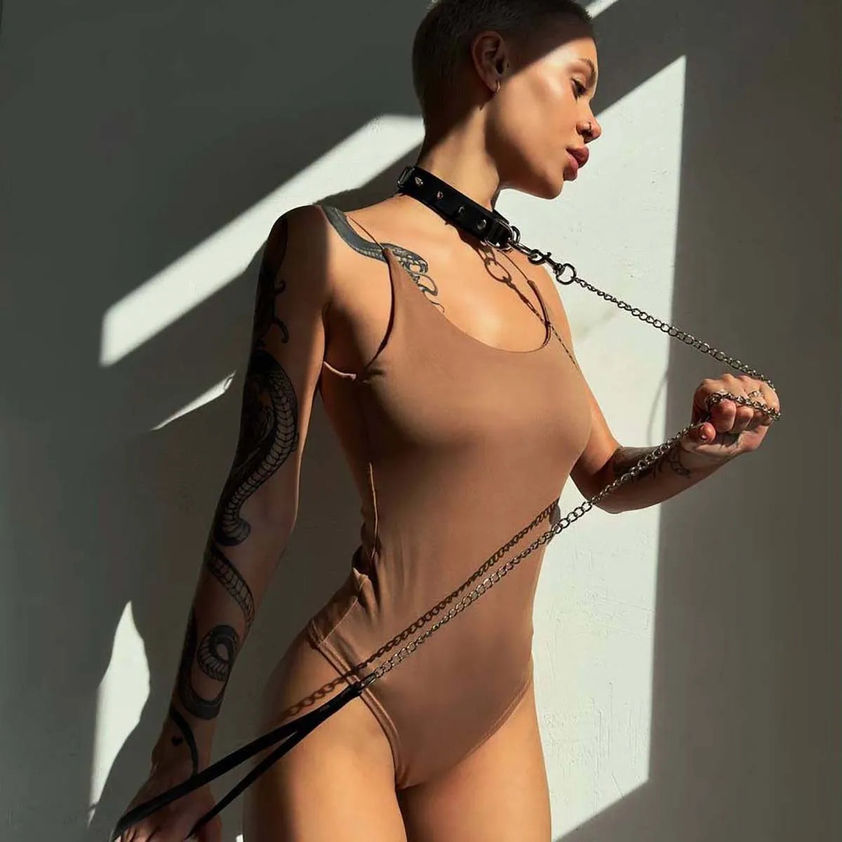Ladies sexy traction Bdsm rivet necklace fetish punk chain tassel Choker with leaves jewelry Harajuku exotic accessories