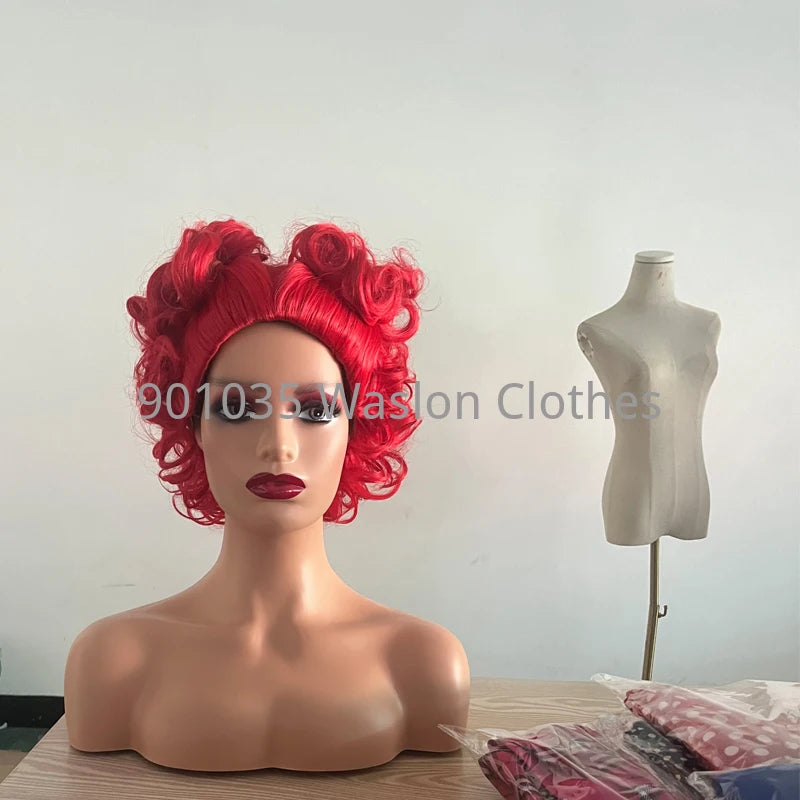 Alice Red Queen Cosplay Wig Queen of Hearts Red Heat Resistant Synthetic Hair Wigs + Wig Cap