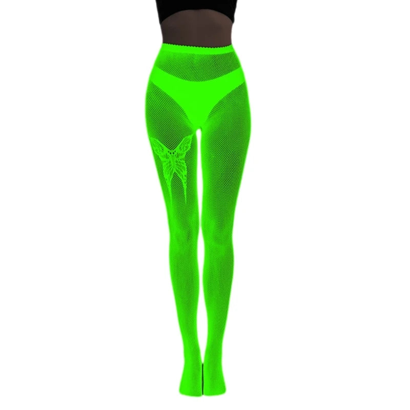 Women Glow in Dark Halloween Fishnet Pantyhose Luminously Spiderweb Skull Pattern Mesh Tights Stockings Party Hosiery