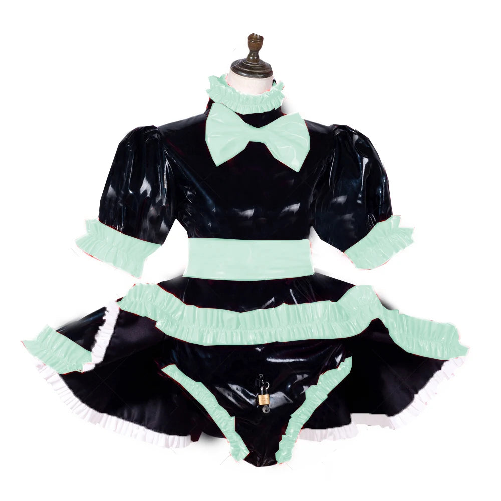 lockable dress Role Play Maid Dress with Apron Lockable Panties French Sissy PVC Short Sleeved Dress Lockable Uniform XS-7XL