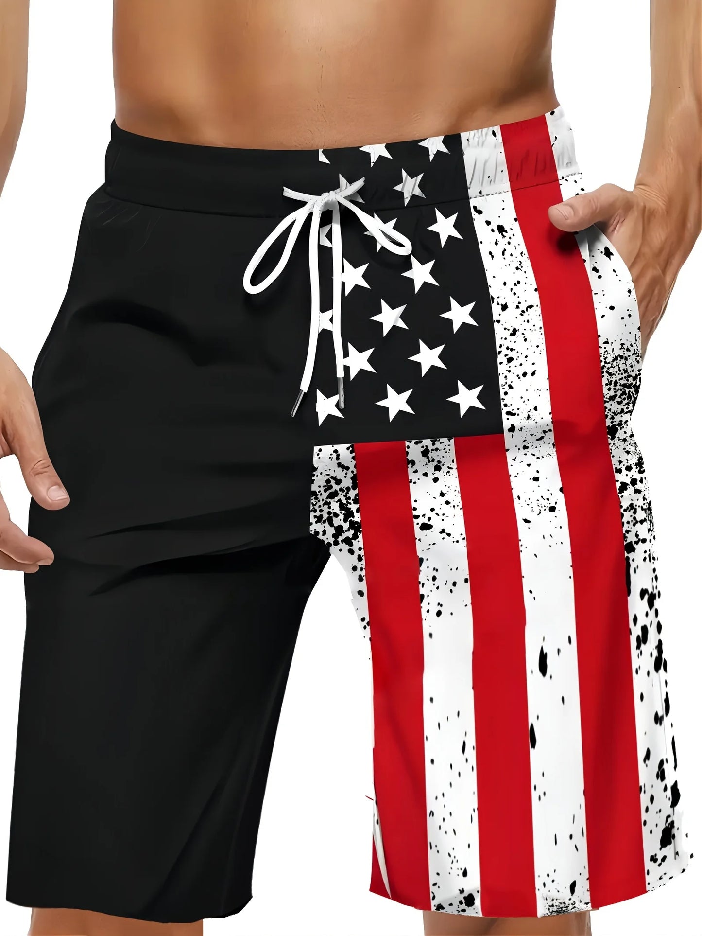 ASHBURNS Men's Swim Shorts American Flag Print Breathable Shorts Lightweight Quick Dry Summer Pool Beach and Outdoor Activities