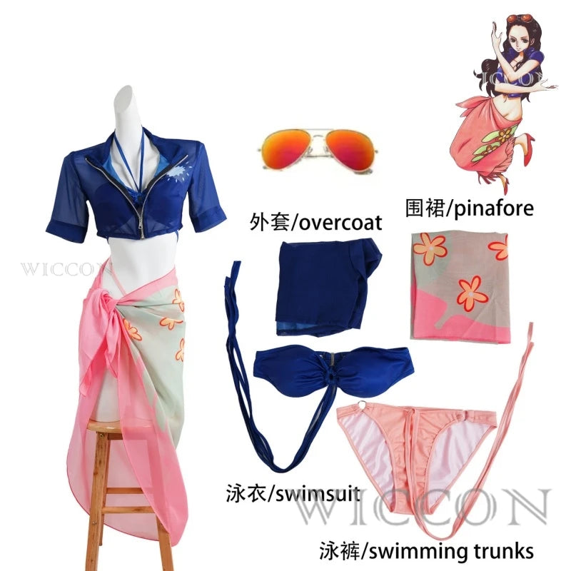 Anime Nico Robin Cosplay Costume Sexy Dresses Swimsuit Uniform Suit Glasses Wig Halloween Carnival Party Role Play Women Set
