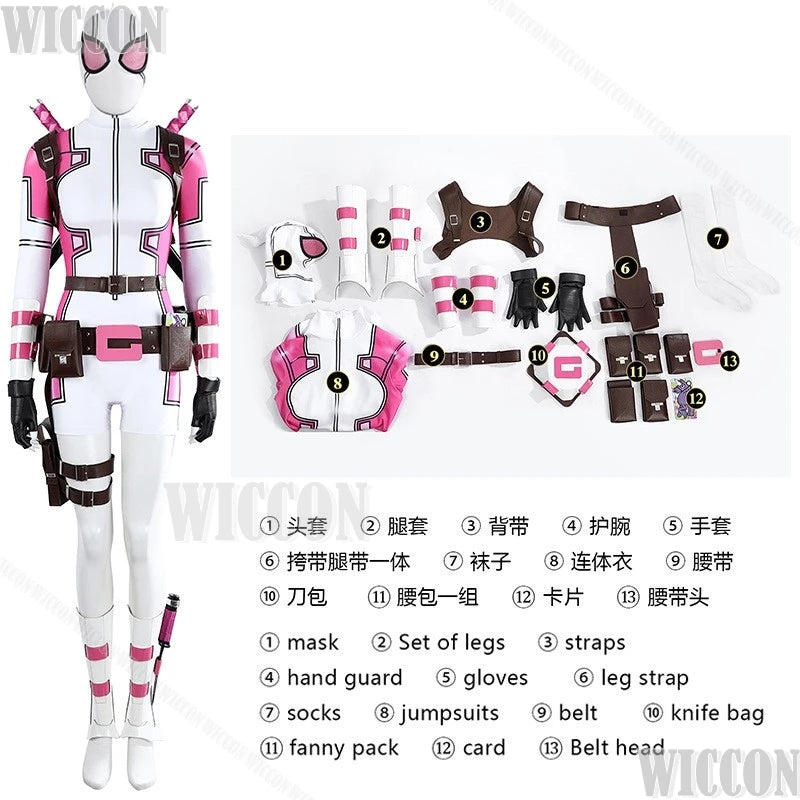 Gwen Poole Pool Anime Game Forttnnitte Pink Ghost Cosplay Costume Pink Jumpsuit Shoes Women Girl Holloween Roleplay Customized