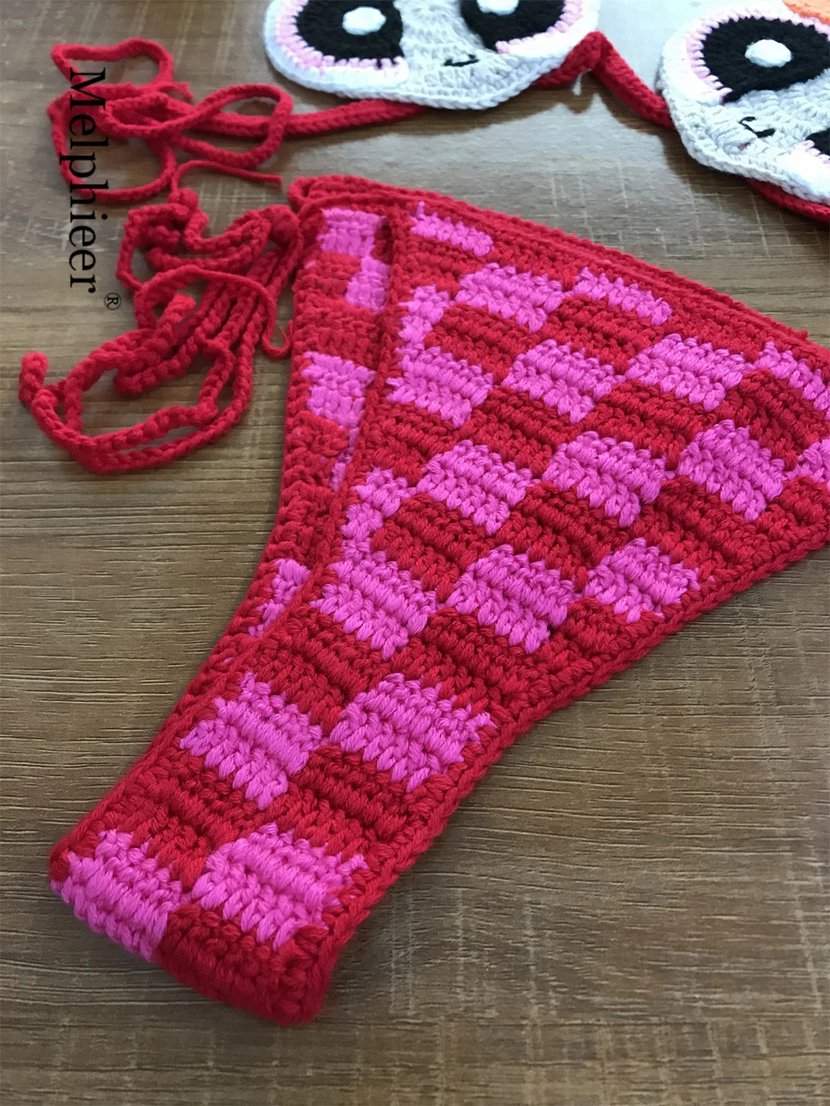 The Powerpuff Girls Creative Handmade Bikini for Women 2 Piece Swimwear Beachwear Stunning Cute Crochet Swimsuit Gifts Bikinis