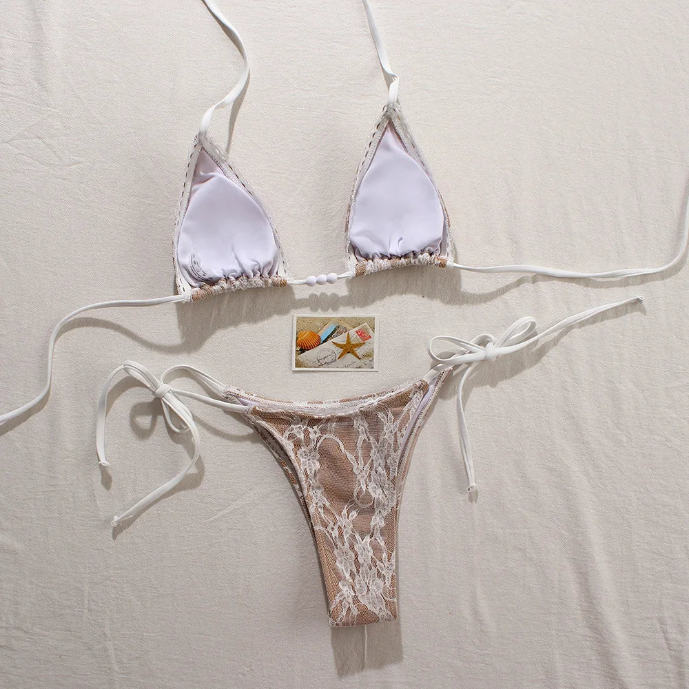 Micro Bikini Sexy Swimsuits For Women 2025 Swimwear Lace Brazilian Bikini Set Thong Biquini Swim Suits Solid Beachwear Female