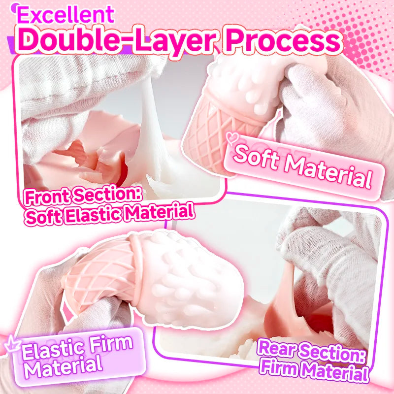YUU Ice Cream Shape Masturbator for Male Hidden Sex Toy Pocket Pussy Anime Vagina Sucking Masturbation Toy for Men Soft Portable