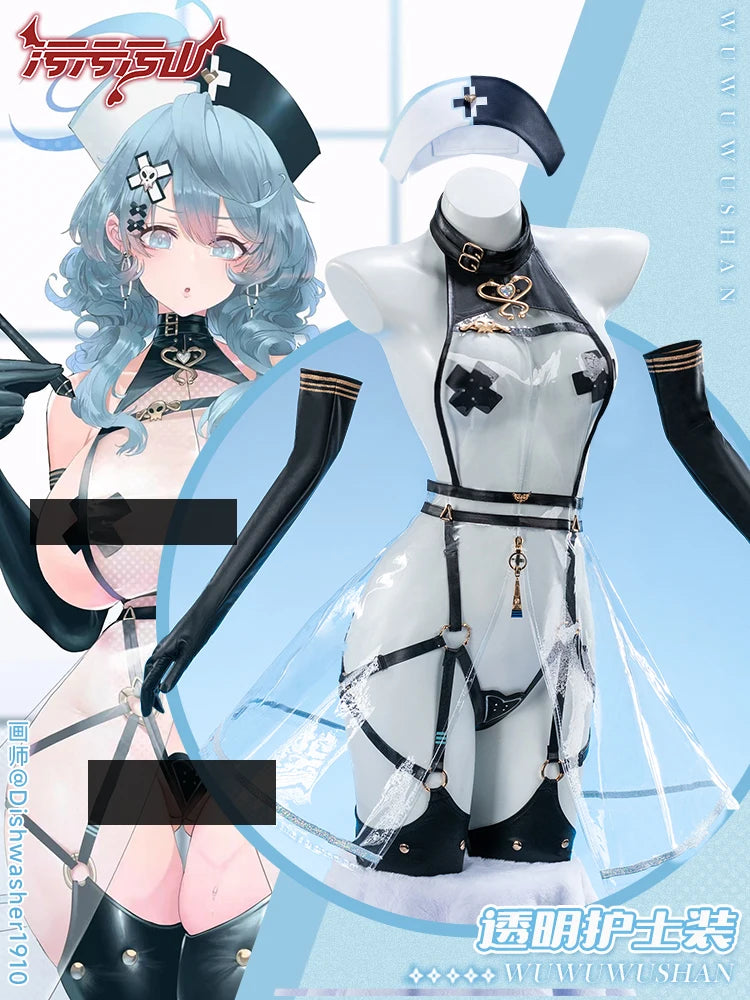 dark Nurse Cosplay Costumes Nurse Uniform Painted Leather Dress Cyberpunk Sexy Maid Dress Women Anime Clothes transparent dress