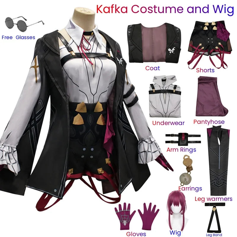 Honkai Star Rail Cosplay Costume Honkai Kafka Cosplay Costume Helloween Party Suit with Wig Kafka Outfit Uniform