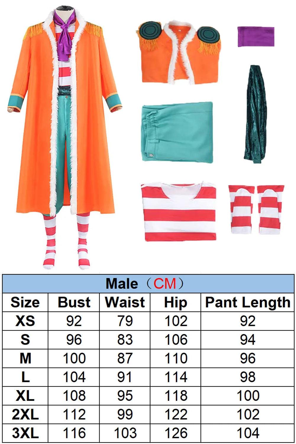 Disguise Clown Buggy Cosplay Hat Tie Coat Pants Clothing Anime Pirate Costume Adult Men Roleplay Fancy Dress Up Party Clothes