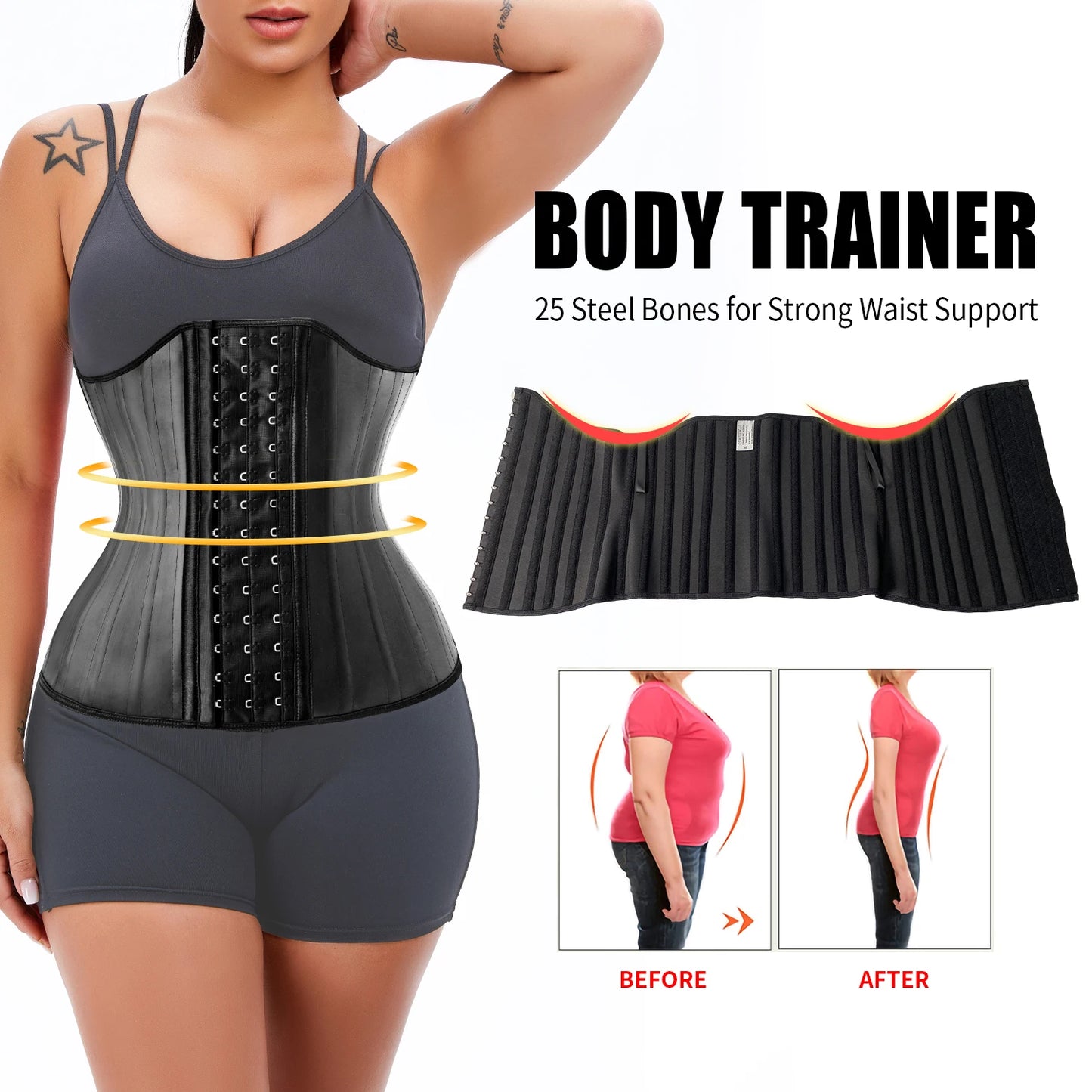 25 Steel Bones Latex Waist Trainer Corset Shapewear Slimming Belly Women Body Shaper Modeling Strap Reductive Girdle
