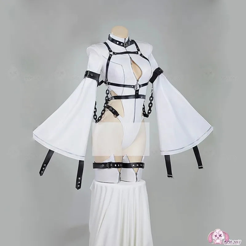 Battle Uniform Cosplay Costume PU Leather Big Sleeves Slim-Fit Jumpsuits Bunny Girl Outfit Halloween Role Play Wig Accessories
