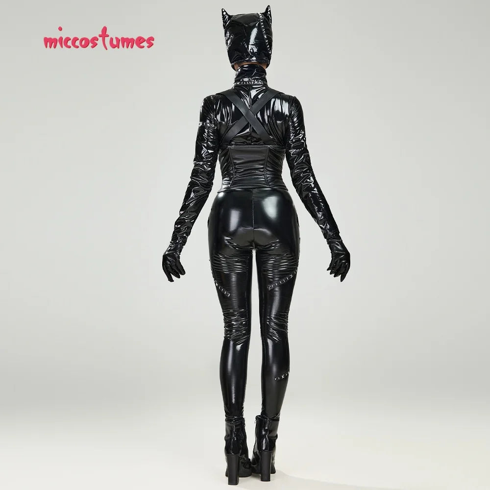 miccostumes Womens Costume Anime Catsuit Cat Cosplay Bodysuit Jumpsuit Zipper Front With Corset Halloween Cosplay Costumes PVC