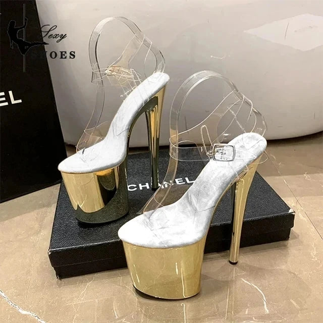 20CM Sexy Pole Dance Shoes Fashion Party Womens Sandals Transparent Buckle Striptease High Heels Fetish Platform Catwalk Shoess