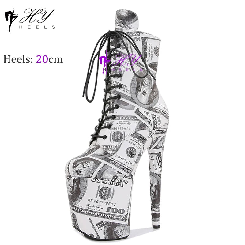 Silver Luminous 20CM/8Inch Exotic Pole Dancing Boots Night light Holographic Reflective Stripper Platform Party High Heels Shoes