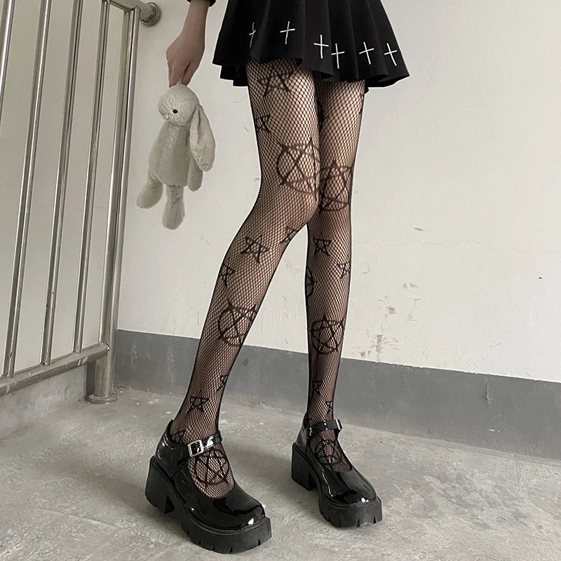 New Sex Sheer Pantyhose High Elastic Jacquard Red Fishnet Stockings Socks Sexy Stockings Flame Net Pants Spider Skull Tights