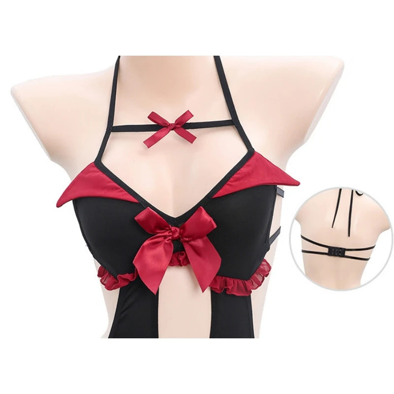 Sexy Demon Hollow Bodysuit Cosplay Costume Red Witch Nightdress Cute Girl Underwear Role Play Lingerie Women Outfits Nightgown