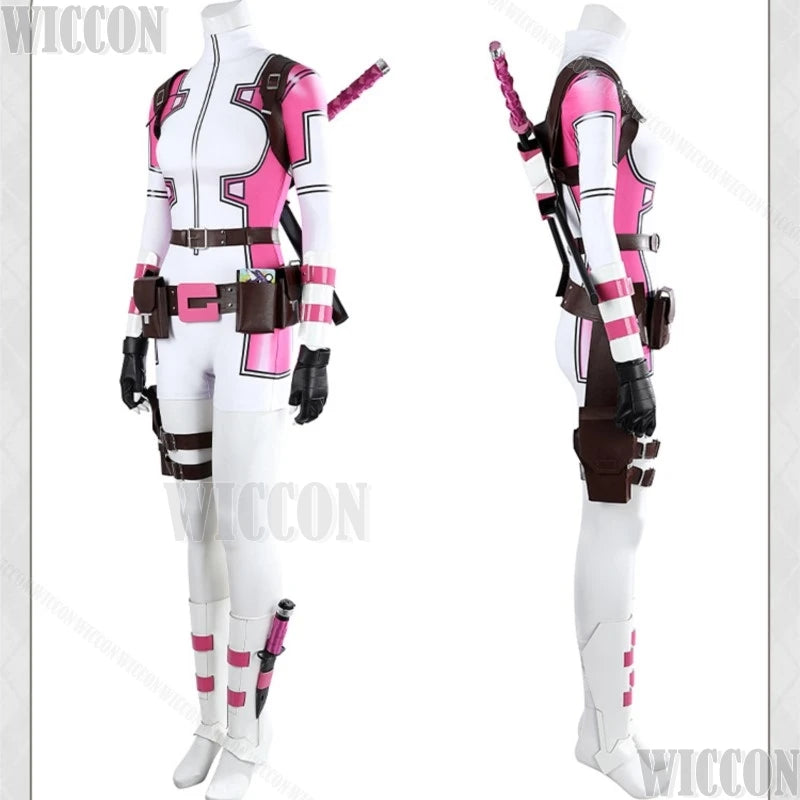 Gwen Poole Pool Anime Game Forttnnitte Pink Ghost Cosplay Costume Pink Jumpsuit Shoes Women Girl Holloween Roleplay Customized