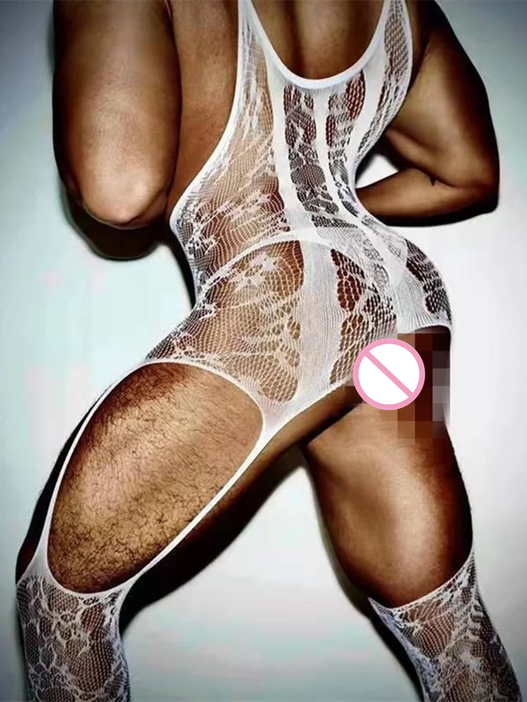 Fishnet Man Body Stockings Fetish Lingerie Sissy Bodysuist Sexy Men's Nightwear Male Fishnet Underwear Guy Erotic Club Wear