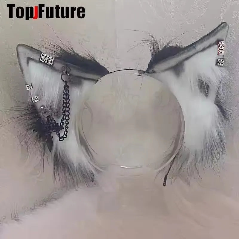 Harajuku Halloween Gothic Punk Lolita Devil's Horn Wolf Ear Demon Cosplay Handcraft Anime Party Costume Hairband headband