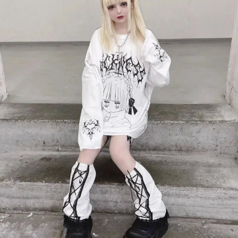 Streetwear T Shirts Women Clothing Print Long Sleeve Tees Casual Fashion Japanese Camisetas Cartoon Y2k Tops Oversized T-shirts