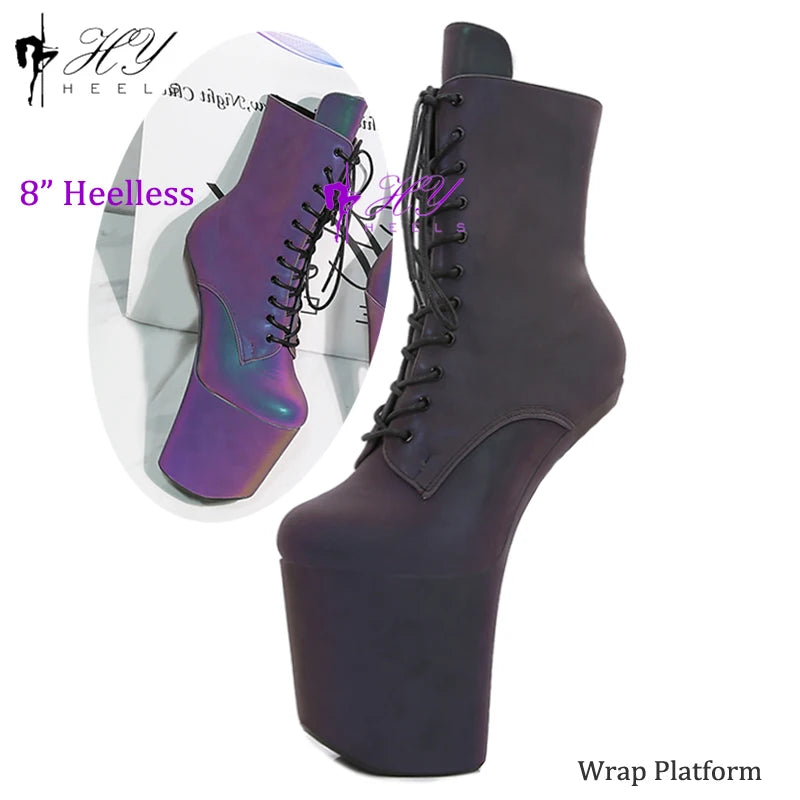 Silver Luminous 20CM/8Inch Exotic Pole Dancing Boots Night light Holographic Reflective Stripper Platform Party High Heels Shoes