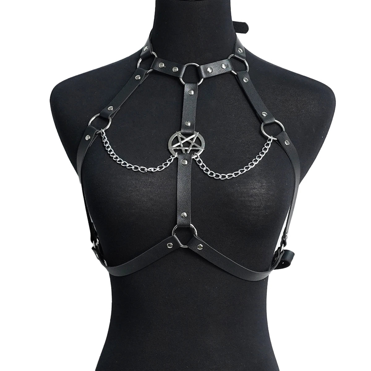 Women Leather Harness Waist Belt Star Decor Fashion Harness Belt For Party Gothic Chain Decorative Harness Clothing Accessoly