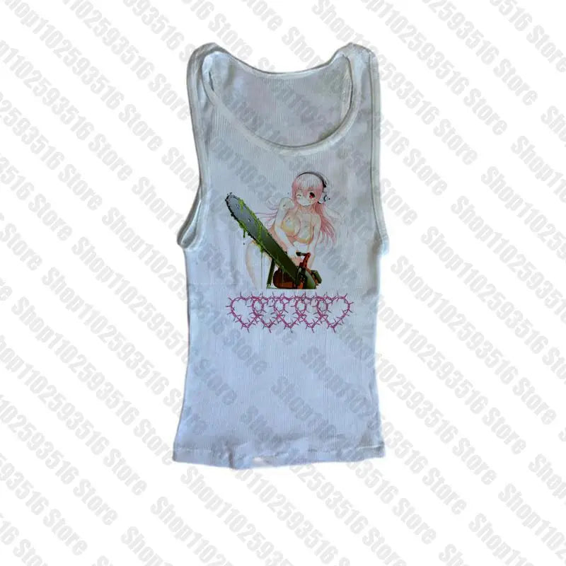 Y2k Crop Top Summer Anime Print T-shirt Women Fashion Trash Slim Harajuku Fairy Punk Streetwear Vintage Goth Aesthetic Baby tee