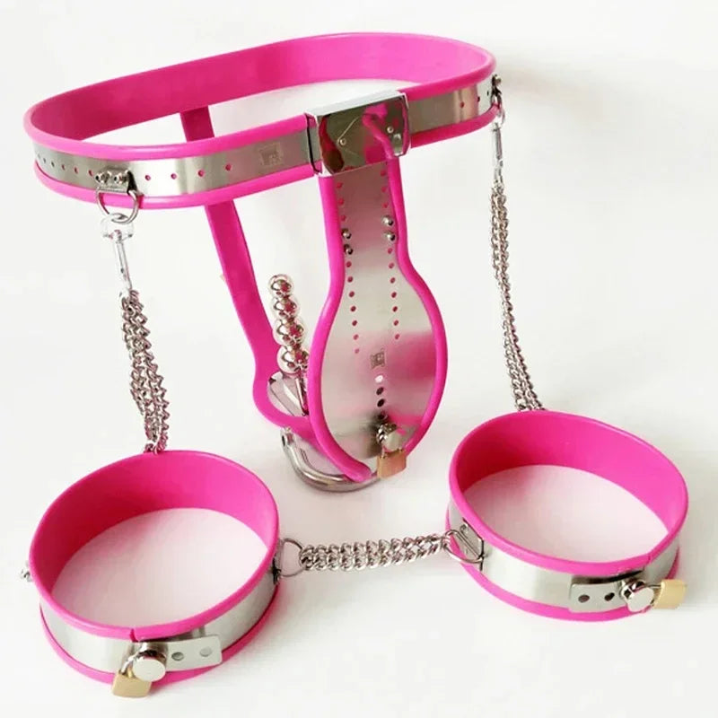 Stainless Steel Male Chastity Belt Cbt BDSM Bondage Set Cock Cage Chastity Lock Pants Thigh Ring Cuffs Adult Sex Toys For Men