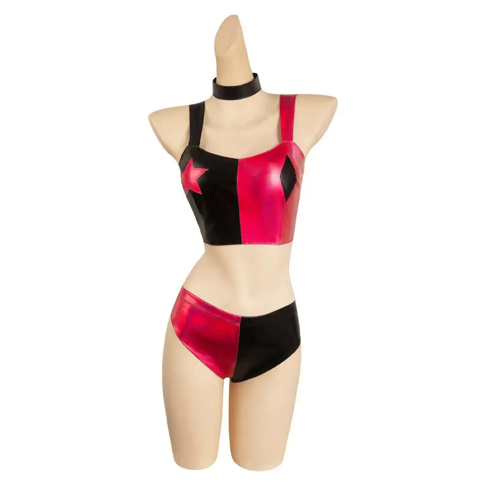 Quinzel Cosplay Costume Adult/Women Jumpsuit Bikini Top Shorts Neckband Swimsuit Outfits Halloween Carnival Party Disguise Suit