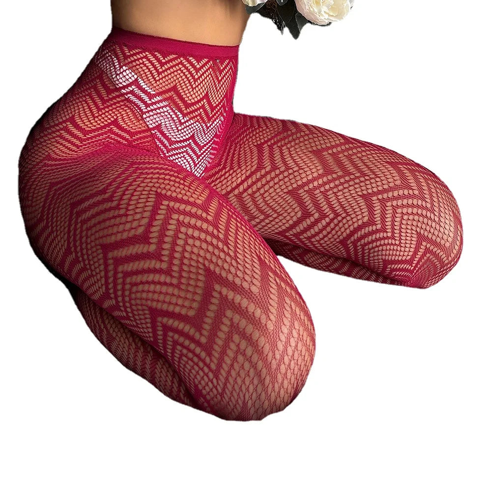 Geometric lines Tights Lady Breathable Pantyhose Black Beige Mesh Socks Transparent Underwear Women's Thigh High body Stockings