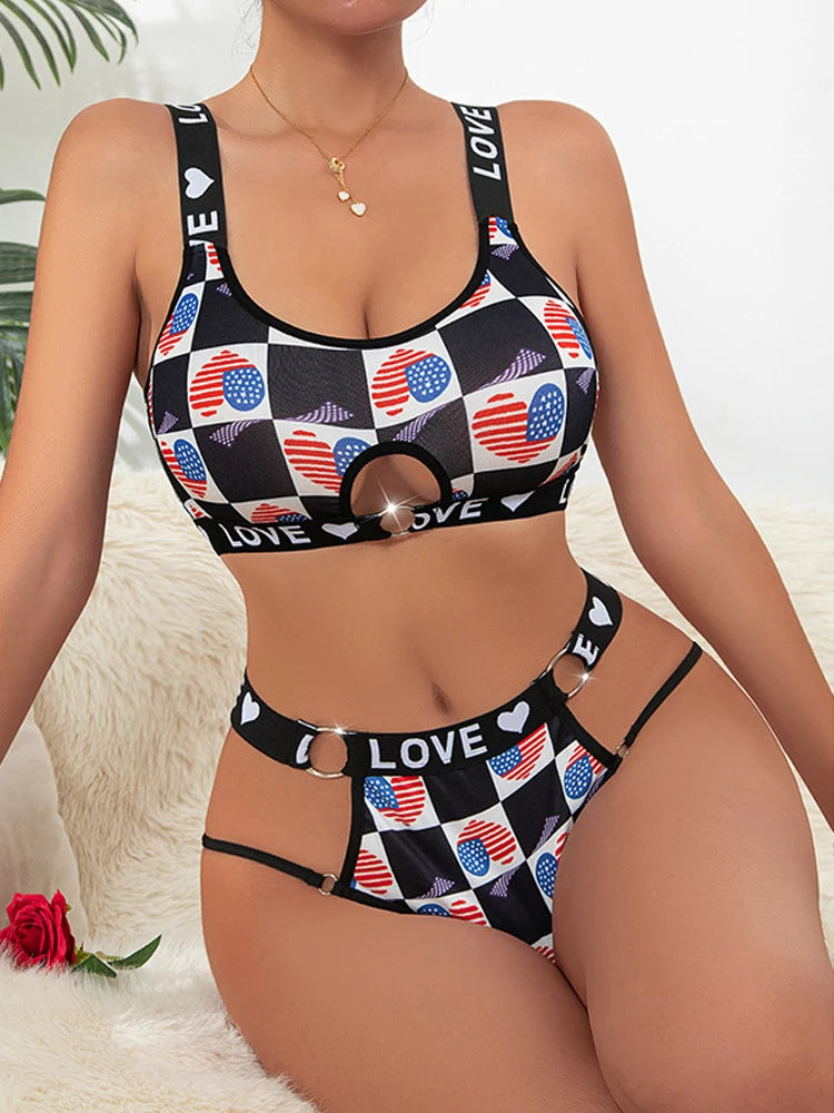 Toucheart Sexy Hollow Underwear For Women Letter Print Suspender Bra Wireless Push Up Bra Set Sexy Letters Underwear Set New