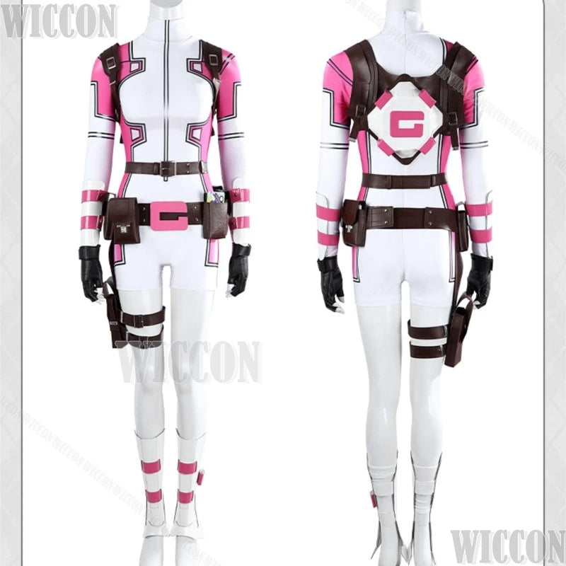 Gwen Poole Pool Anime Game Forttnnitte Pink Ghost Cosplay Costume Pink Jumpsuit Shoes Women Girl Holloween Roleplay Customized