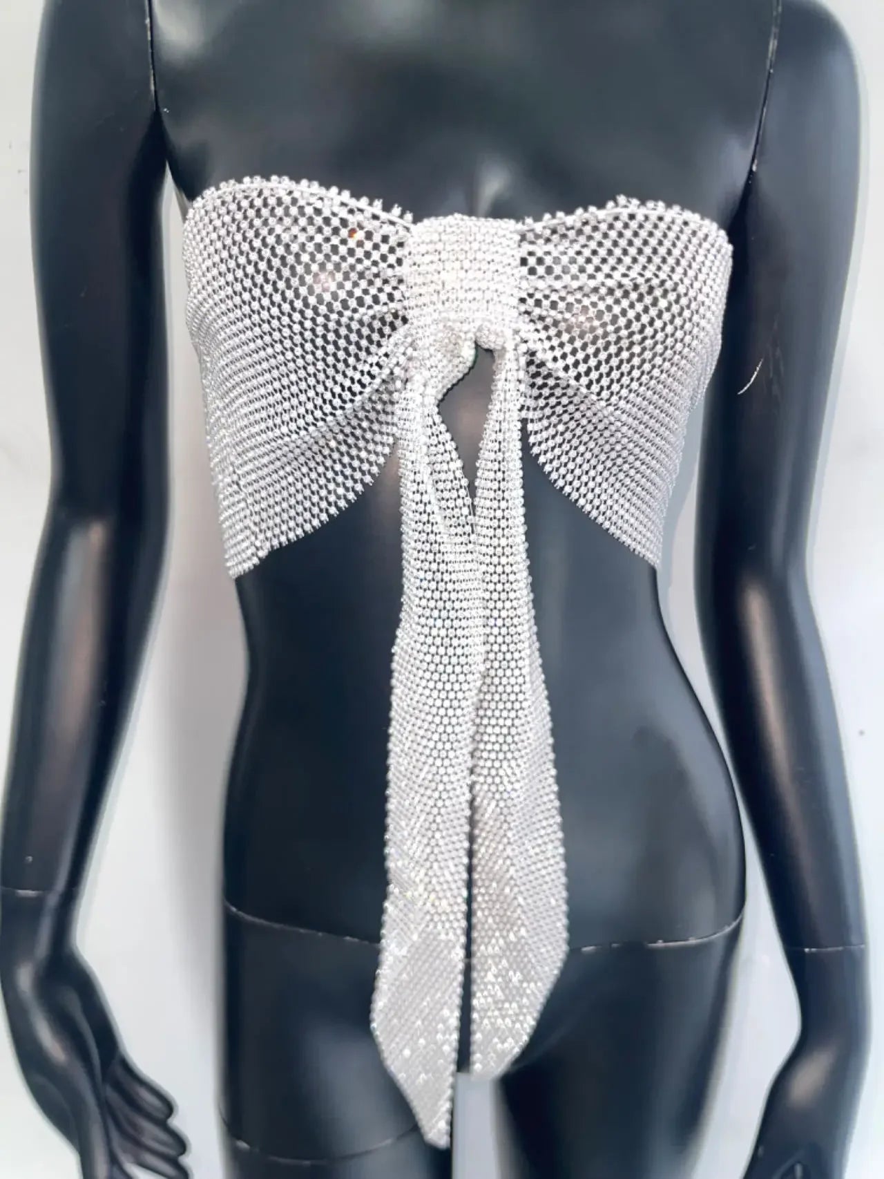 Toucheart Sexy Bow Knot Lace Up Strapless Bra For Women Rhinestone Tube Top Hollow Out Perspective Sexy Hottie Fishnet Bodysuit