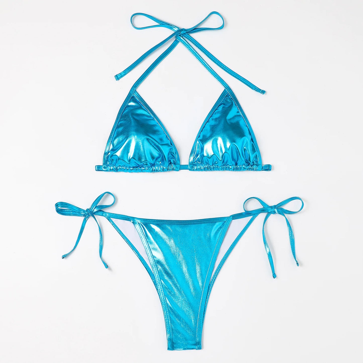 Melphieer 2024 Fashion Gold Shiny Beach Bikini Scrunch Butt Bather Bikinis Woman Swimwear Bathing Suit Beachwear S~XL E1248