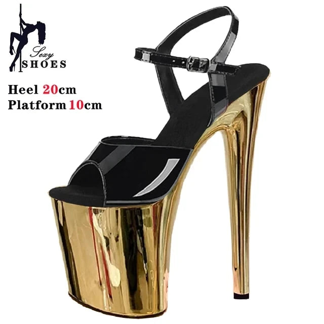 20CM Sexy Pole Dance Shoes Fashion Party Womens Sandals Transparent Buckle Striptease High Heels Fetish Platform Catwalk Shoess
