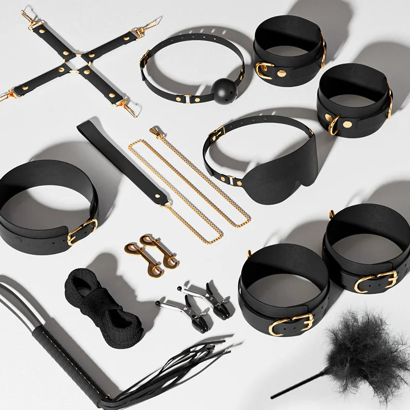 BDSM Kit Sex Set Handcuffs for Adult Sm Goods Gag Collar Bondage Rope Harness Maine Fittings for Couples Masochism Sexual Toys