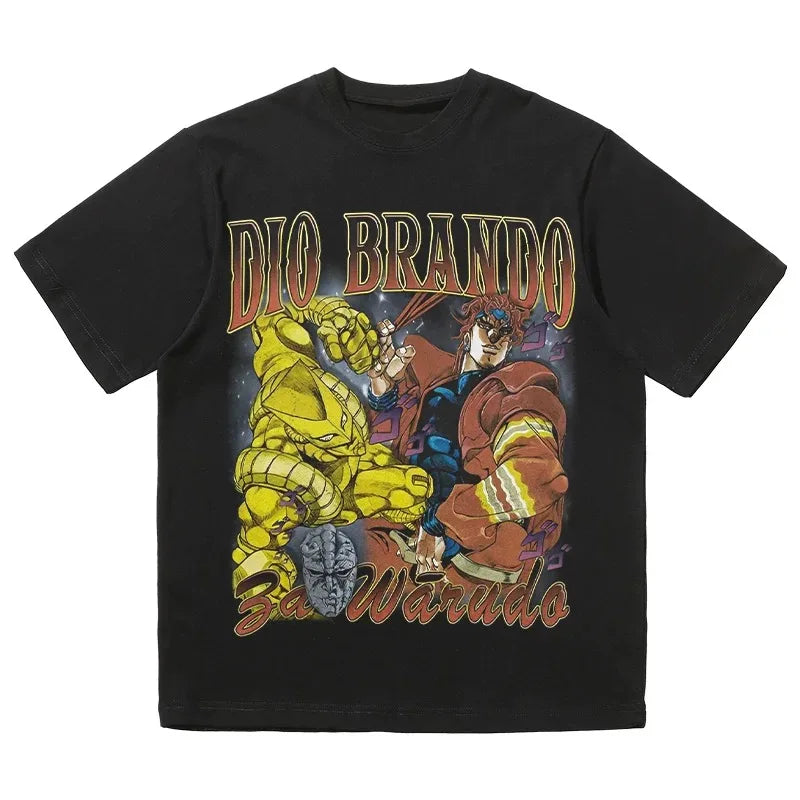 2024 Popular American T-shirt Vintage Anime Print Short Sleeve Loose Cotton Men and Women Comfortable Breathable High Quality