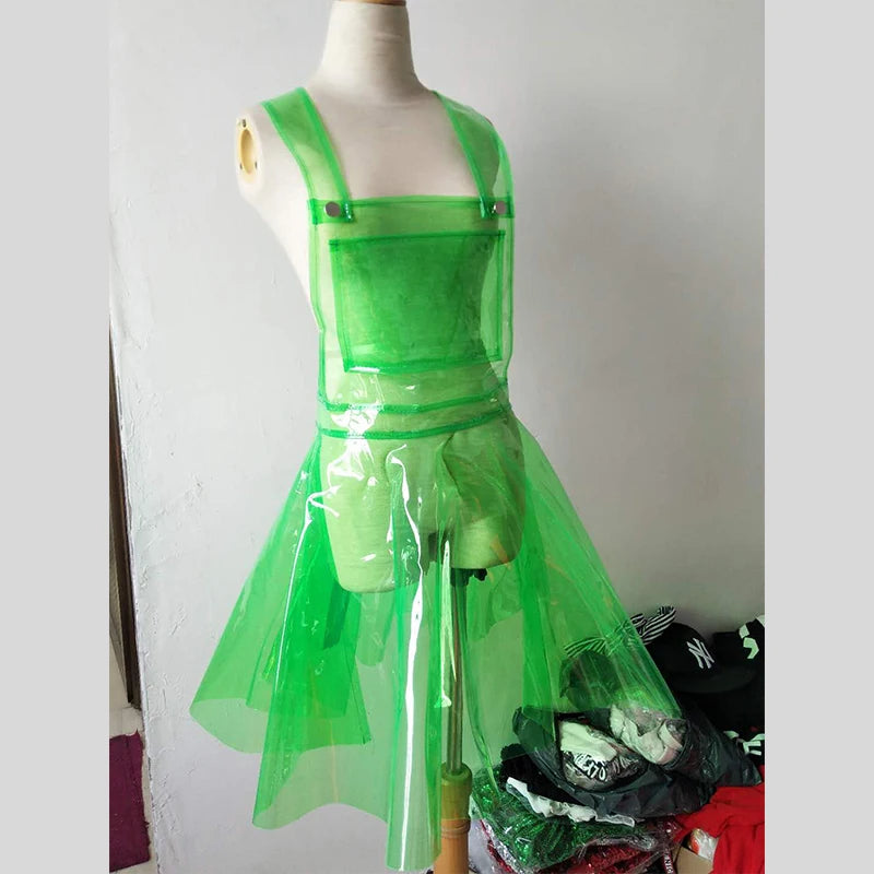 Sexy PVC Holographic Dress Women\x27s Vestido Summer Lady Clear Vinly Plastic Clothes Party Gothic Red Green Blue And Orange