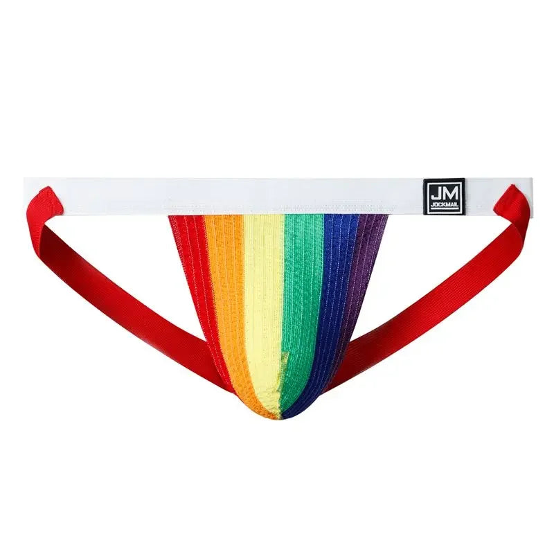 Sexy Men Underwear Brief Underpants Rainbow Gay Men's Jockstrap Bikini Slip Men's Tanga String Thong Breathable or As Swimwear