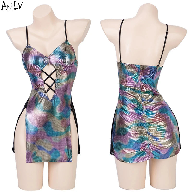 AniLV New Women Mermaid Series Uniform Cosplay Carnival Pool Party Sea Princess Blings Shiny Scales Dress Outfits Set Costumes