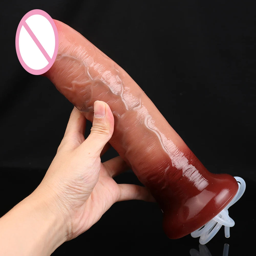 ASHBURN™ Squirting + Silicone Thick Ejaculation Realistic Dildo With Sucker – Mixed Silicone Power Toy