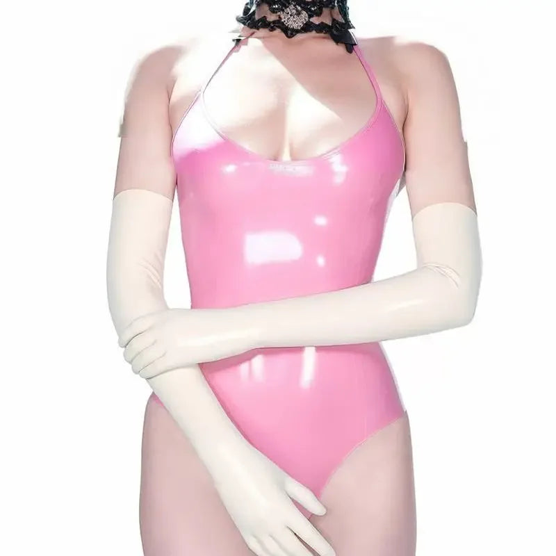 customized Woman Latex Dress Fetish Rubber bodysuit fetish lingerie latex Fabulous High Neck Skater Latex Dress