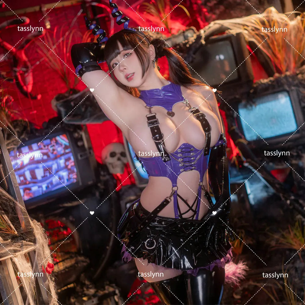 Sexy Patent Leather Purple Little Devil Succubus Cosplay Costumes Original Dress Enchanting Little Demons Halloween Dark Series