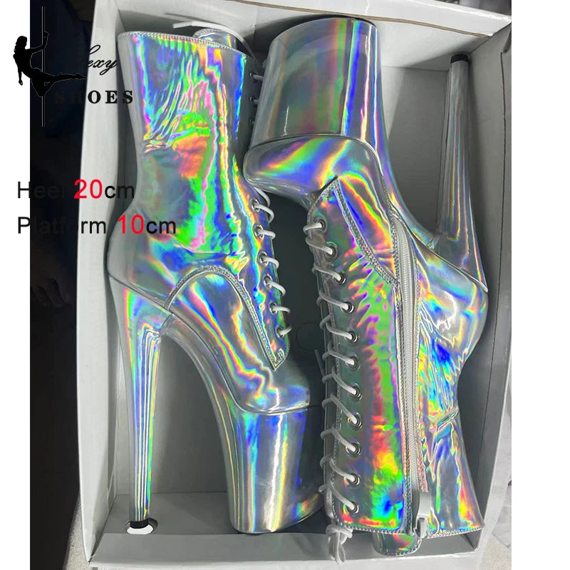 New 20cm Super High Nightclub Platform Heels Strappy ZIP Women's Ankle Boots Sexy Stage Show Heels Pole Dance Shoes Ladies Boots