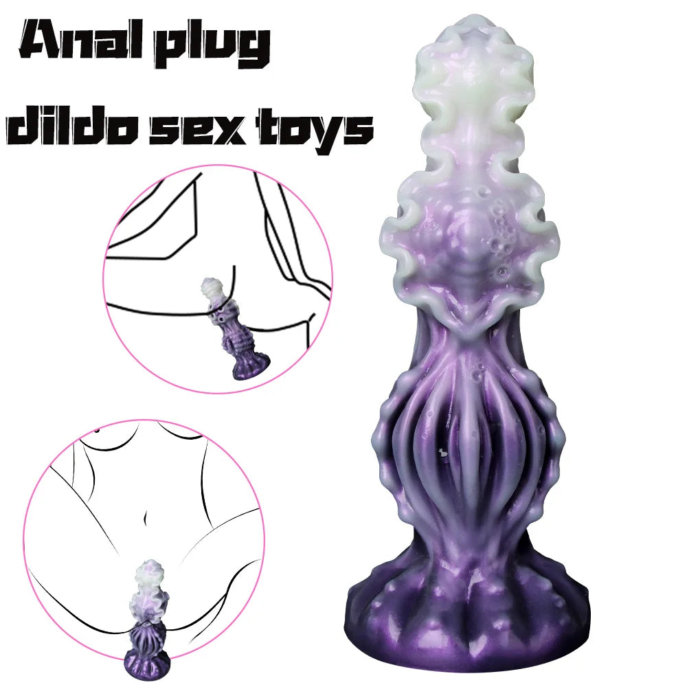 Monster Anal Butt Plug Dildo Silicone Fantasy Colourful Cute Penis Man Strong Suction Cup Dragon Dildo Sex Toys For Women Adult