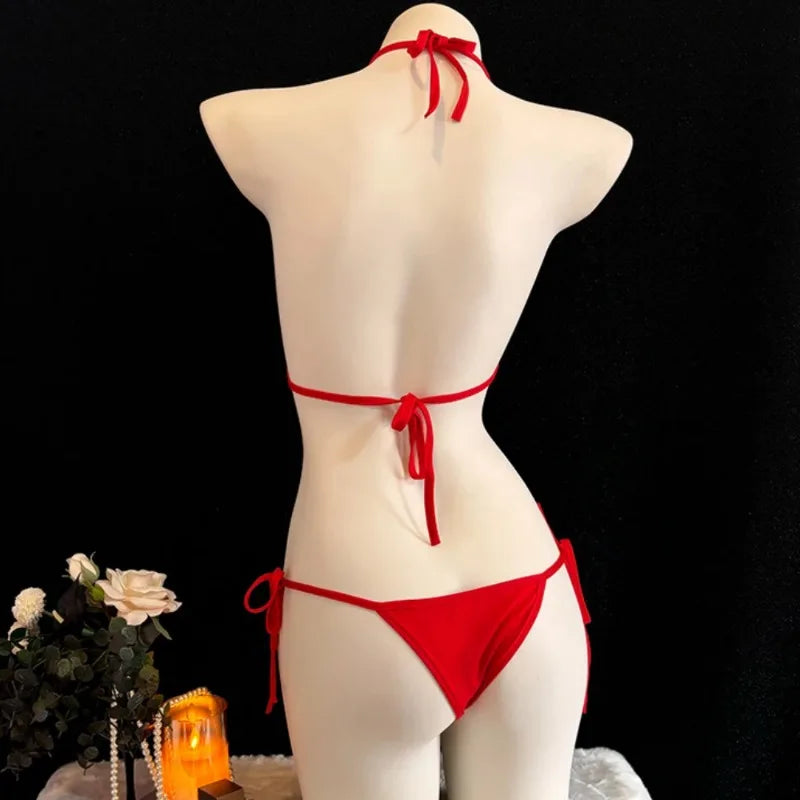 Anime Sexy Underwear Role Play Lingerie Summer Women's Swimsuit Bikinis Set Backless Lace-Up Bra Thong Underwear Nighties
